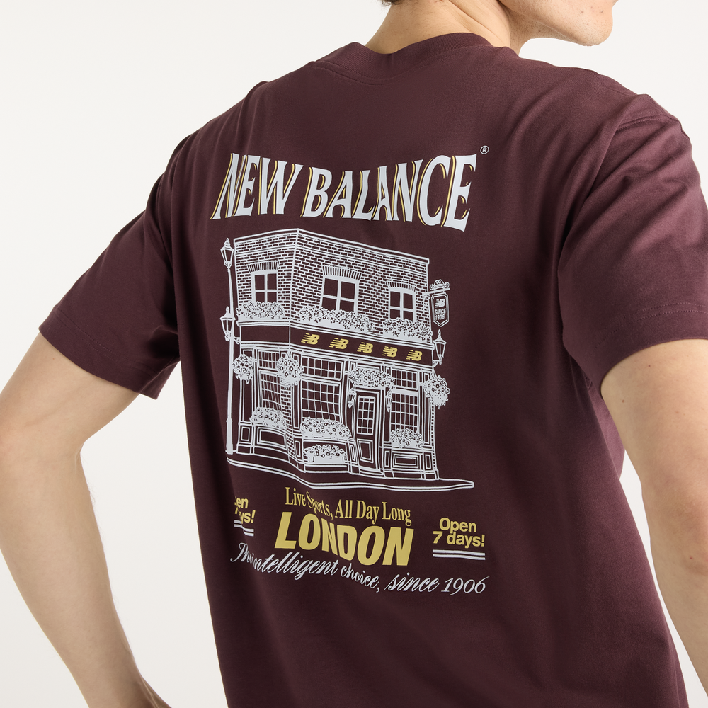 Pánske tričko New Balance Grab a Bite London T-Shirt – bordová